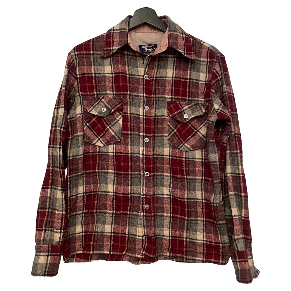 Vintage 70s Wool O The West Brewster Plaid Flannel Shirt Mens Small Burgundy